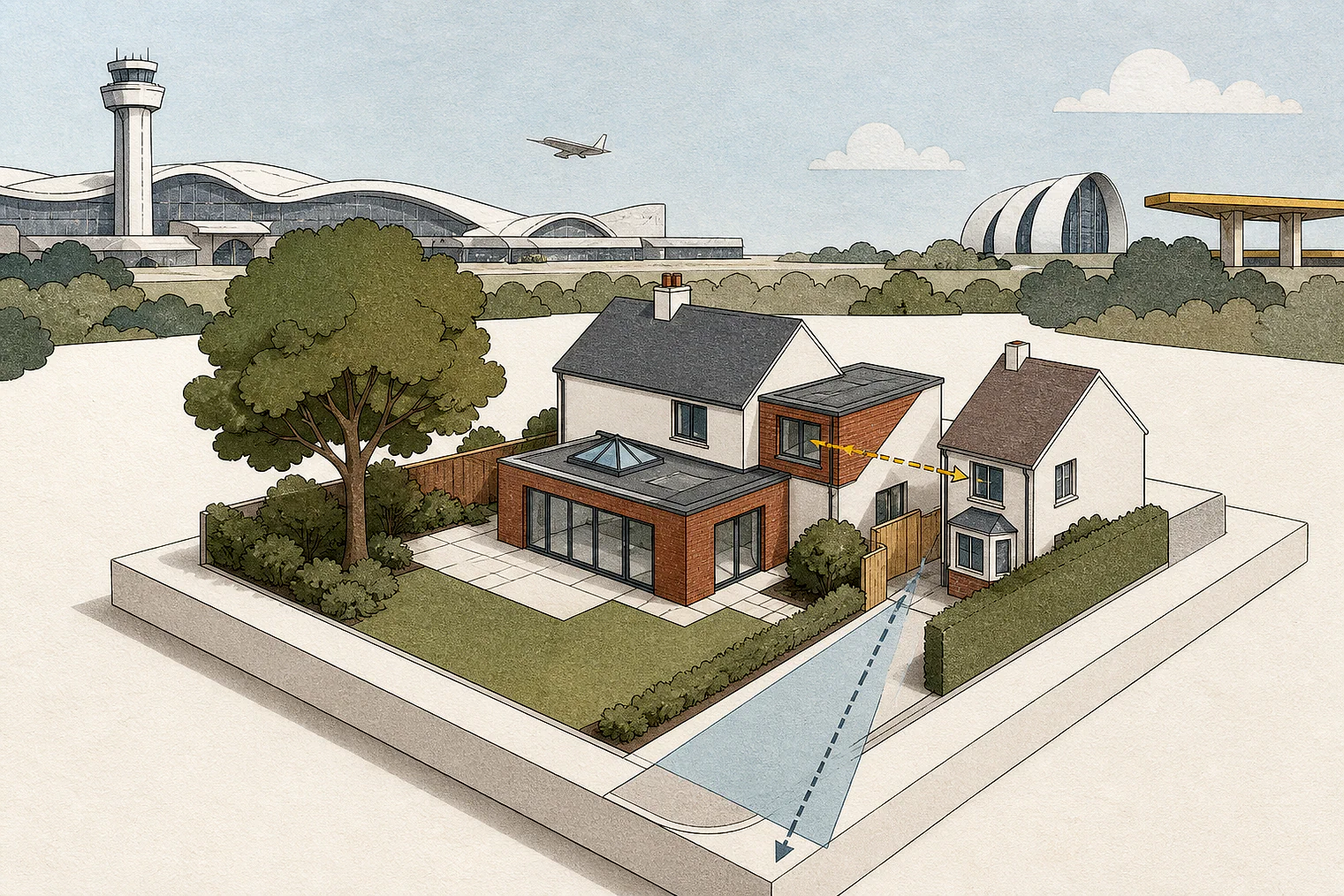 Cut-paper planning illustration for Solihull Metropolitan, showing extensions, neighbours, access and open land near simplified local landmarks.